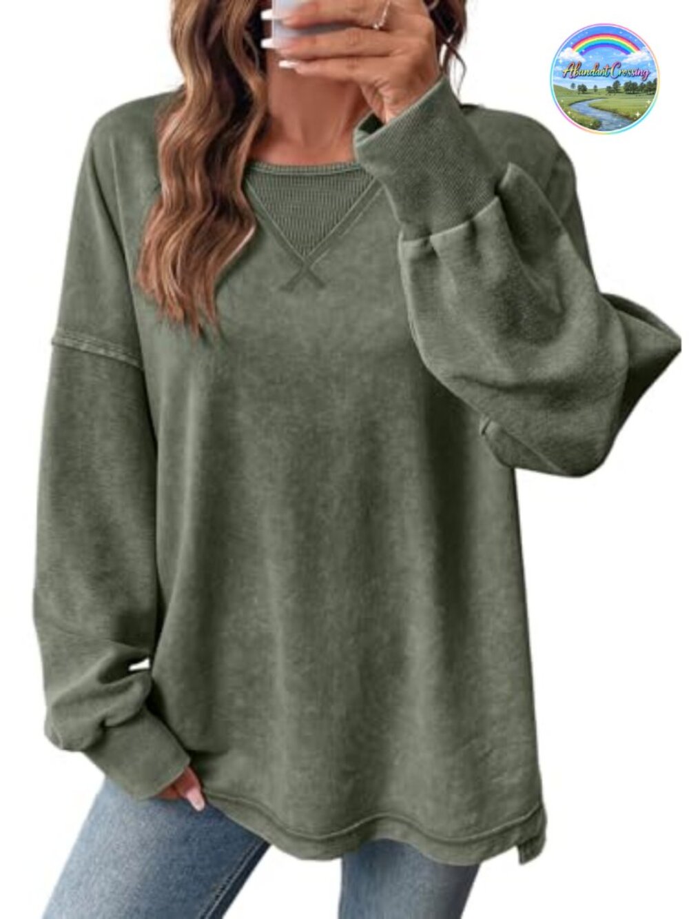 Long Sleeve Crewneck Sweatshirt Oversized Loose Fit Pullover Casual